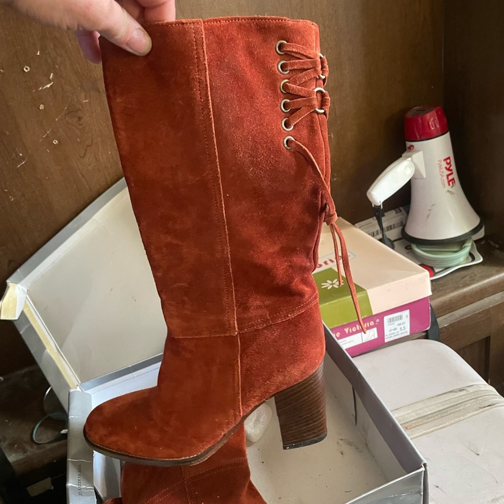 Coach Burnt Orange Suede Lace-Up Heeled Boots